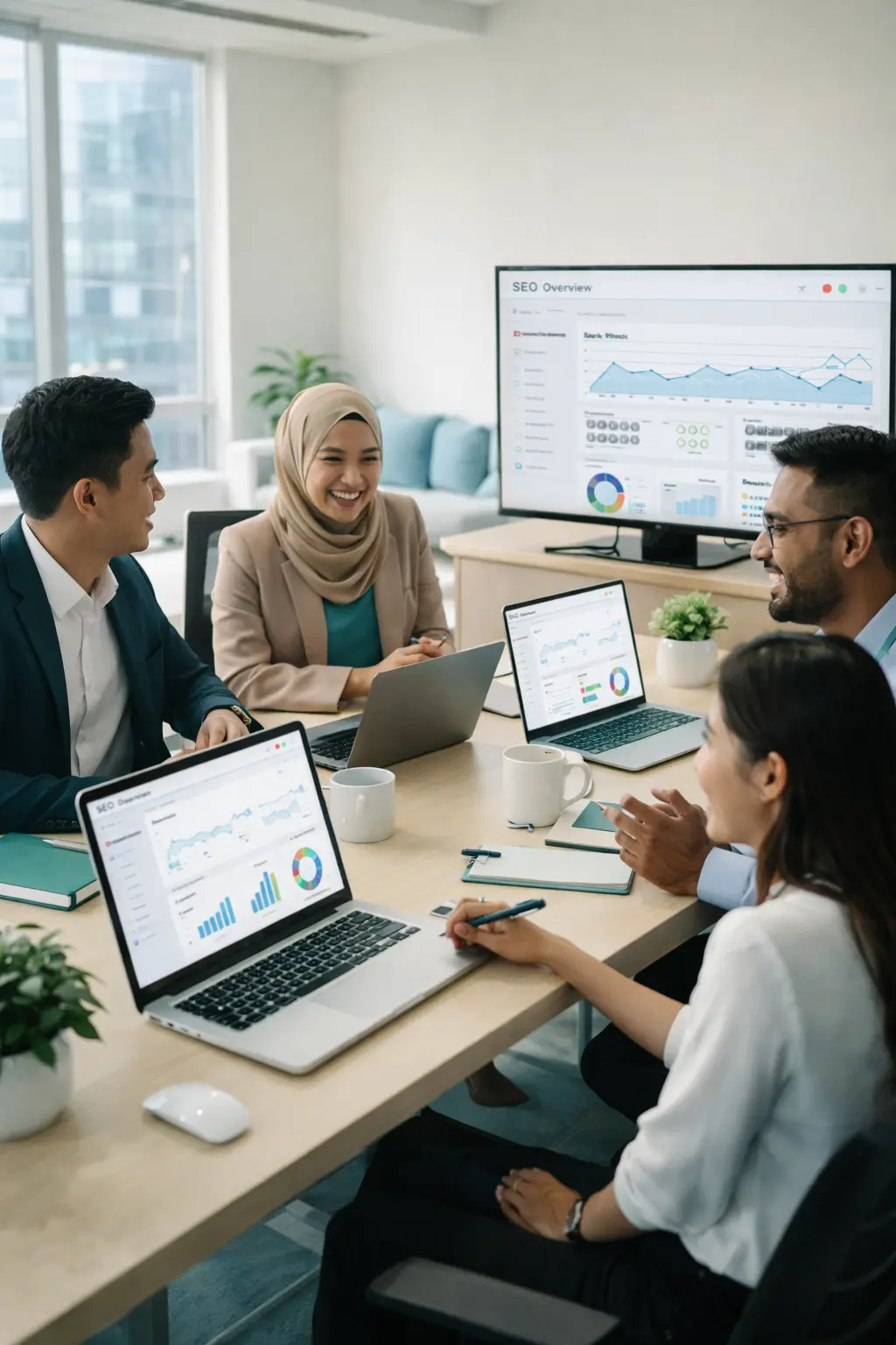 Entertop SEO team reviewing SEO dashboard